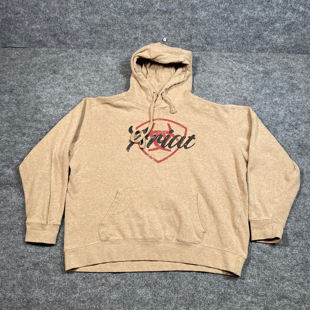 Ariat REAL Womens Tan Heather Real Shield Logo Hood Pullover Hoodie Large L